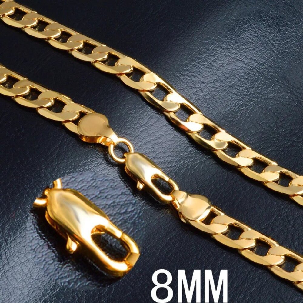 24 Inch 18K Yellow Gold 8mm Wide Open Cuban Chain and 7.75 inch Bracelet Combo - Picture 2 of 9